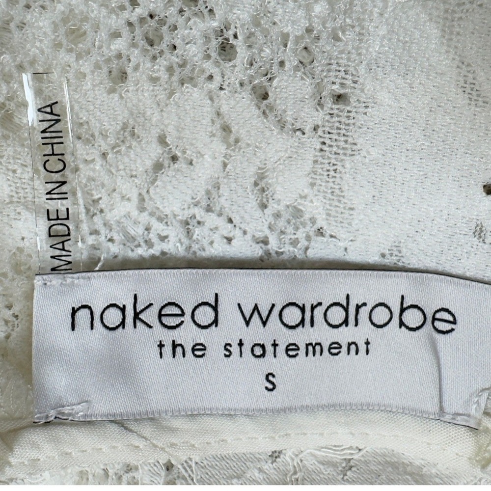 Naked Wardrobe The Statement White Lace Crop Top Puff Sleeve NWSP20-121 Small - Picture 10 of 11